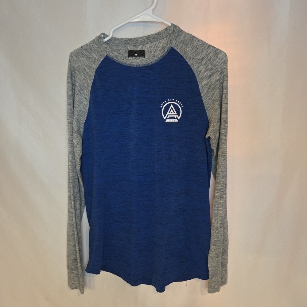 American Eagle Outfitters Men's 1977 Long Sleeve Shirt Blue Grey Size S